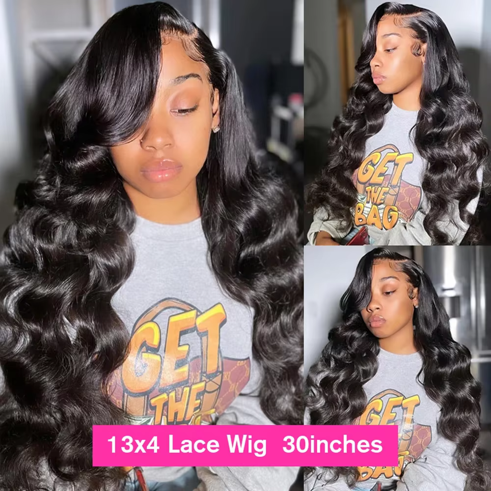 Perruque Lace Front Wig Body Wave brésilienne naturelle, 13x4, pre-plucked, avec baby hair, densité