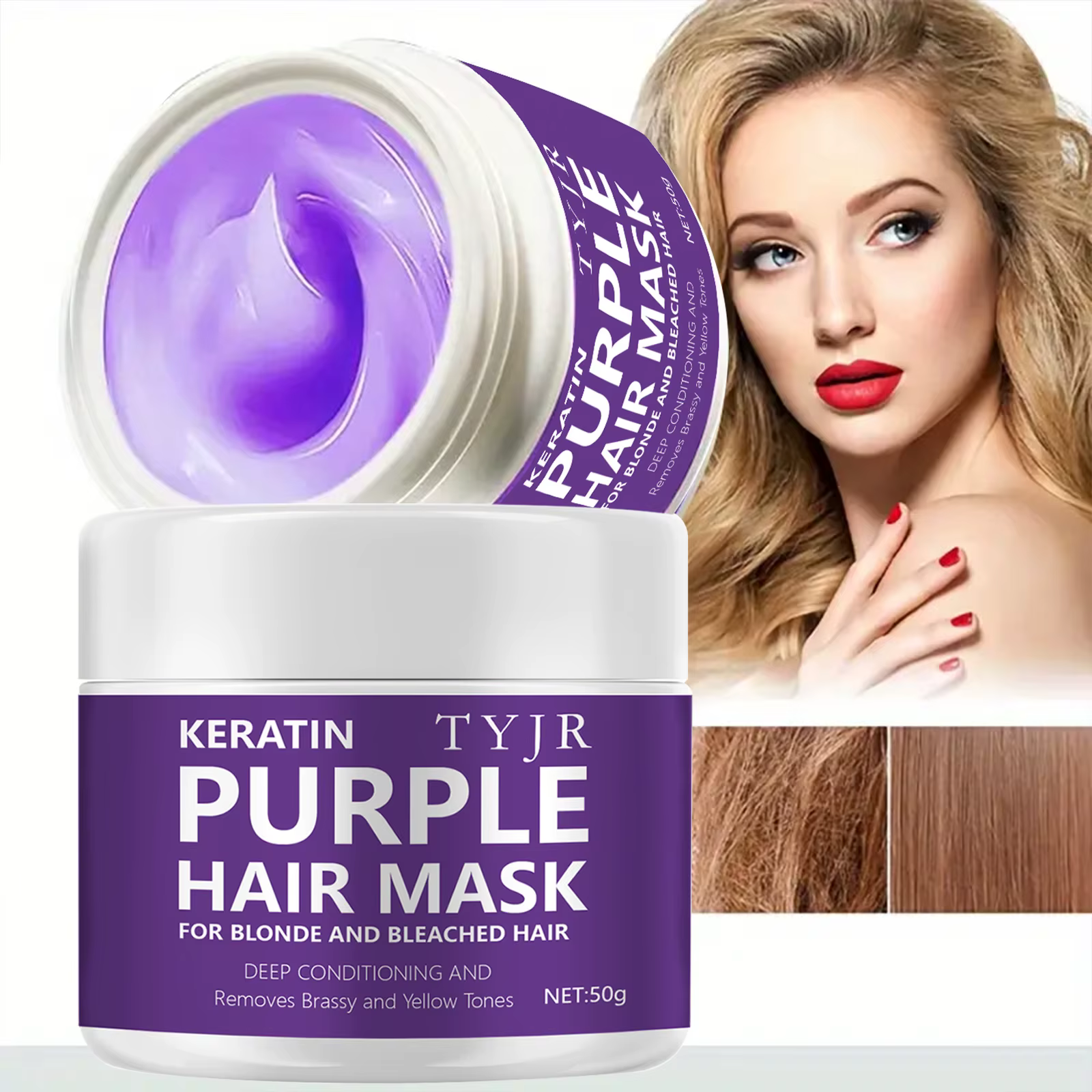 Masque capillaire à la kératine violette pour cheveux endommagés, réparation en 5 secondes, cheveux