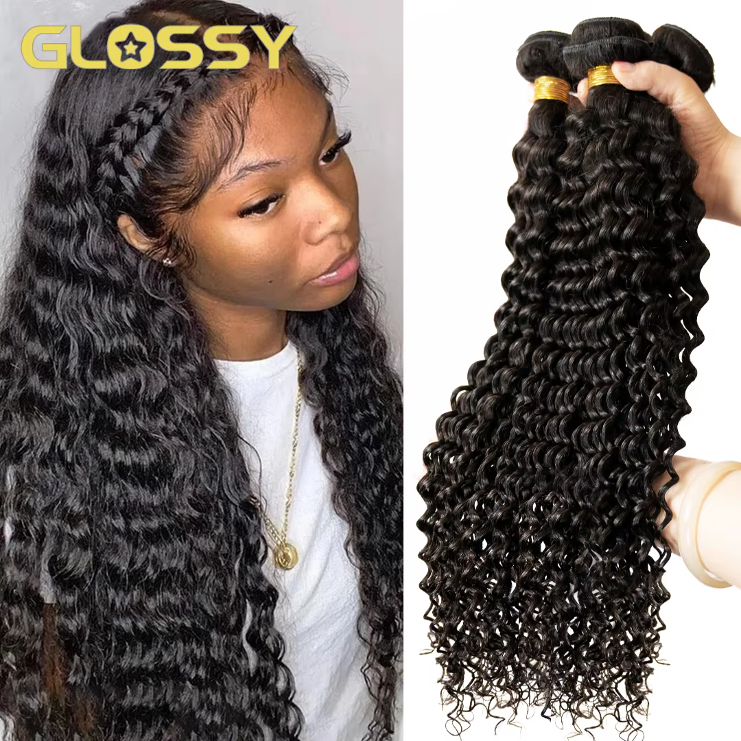Bundles de cheveux humains bouclés longs pour femmes, cheveux bruts indiens, vague profonde, extensi