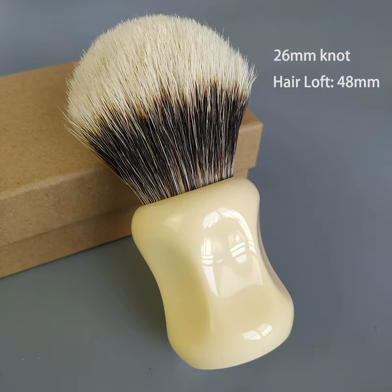 Dscosmetic – brosse de rasage à deux bandes de 26mm avec manche en résine ivoire, en mandchourie