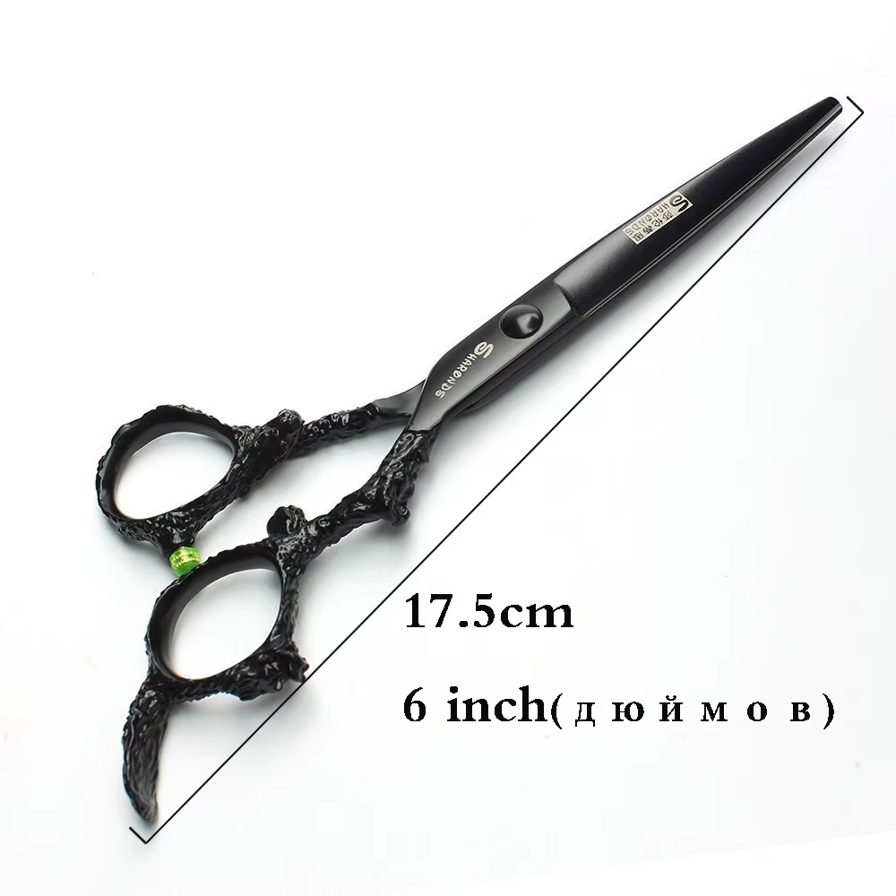 Sharonds-Ciseaux de Coupe Professionnels en Acier 440c, 6/7/8 Argent, Manche Dragon Noir, pour Salon