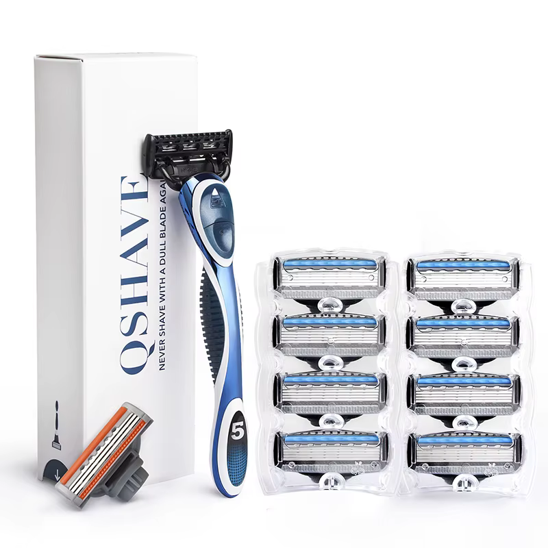 Rasoir QShave Blue Men, 1 manche et 10 cartouches (1 lame X3, 9 lames X5)
