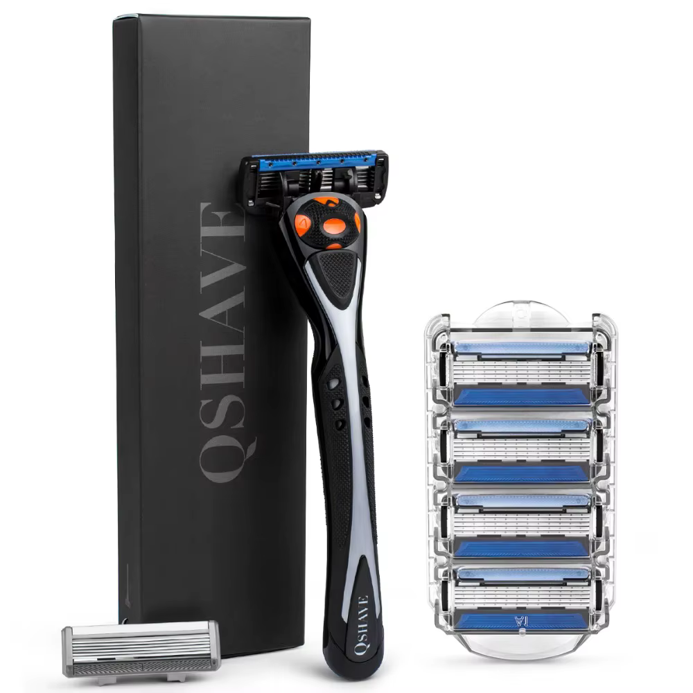 Qshave – rasoir Spider Man noir avec 6 lames, Design avec votre nom sur la poignée, 5 lames américai