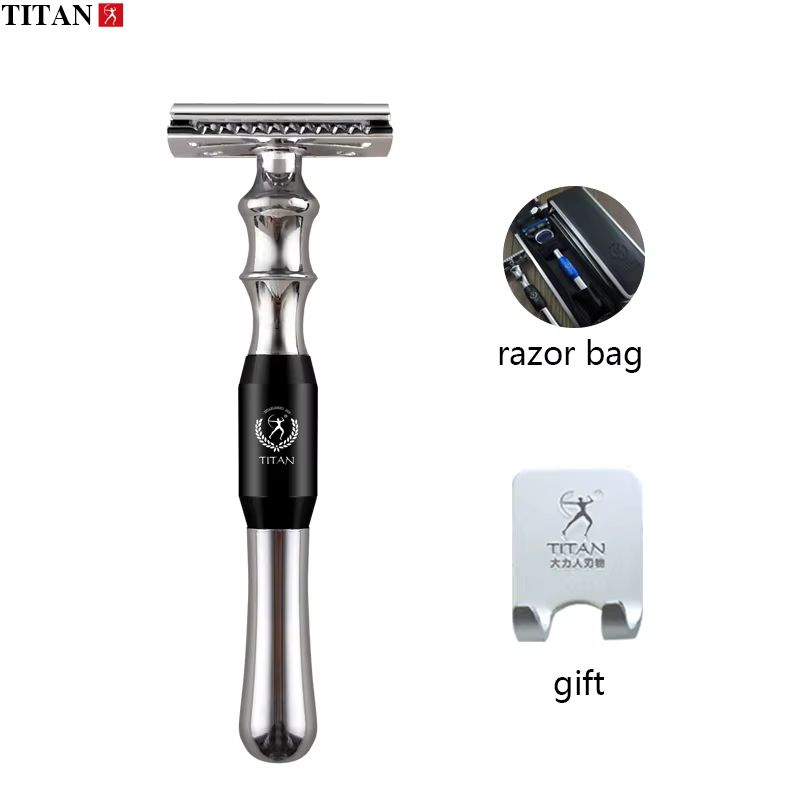 Rasoir de sécurité Titan, manche en métal, rasoir de haute qualité, lame remplaçable