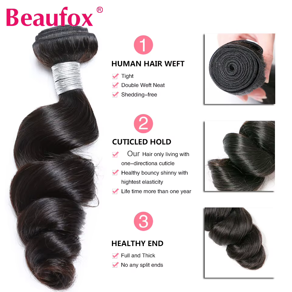 Beautorch-Tissage en Lot Brésilien Naturel Remy Noir Ondulé, Extension de Cheveux, 8 à 30 Pouces, Lo