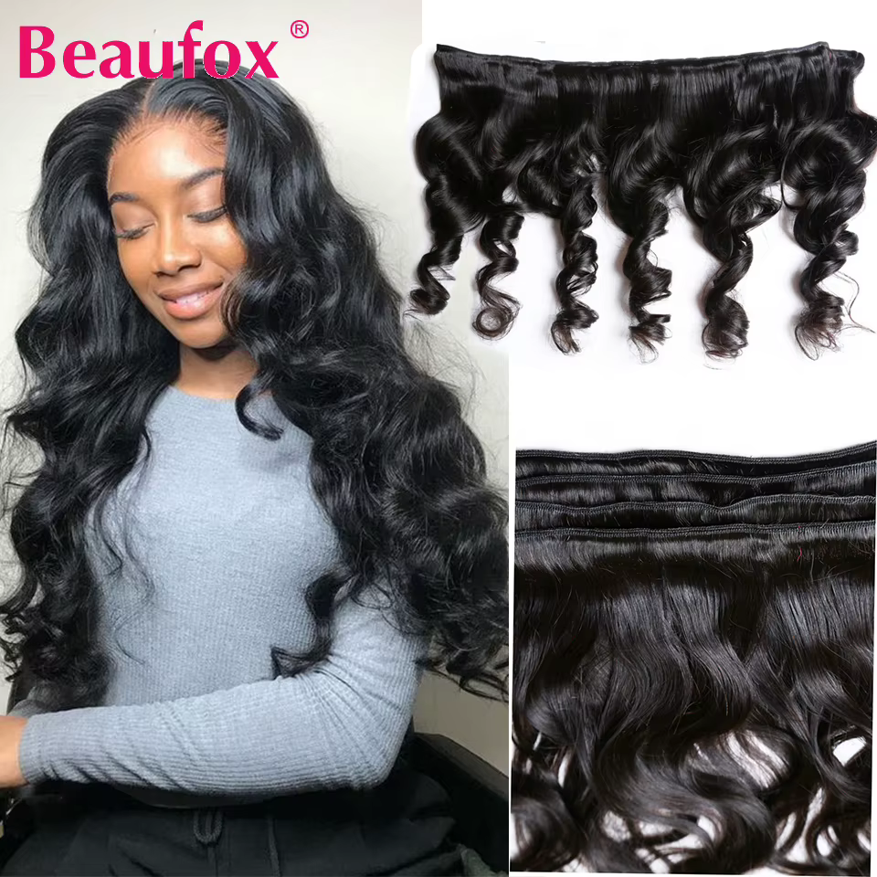 Beautorch-Tissage en Lot Péruvien Remy 100% Naturel Ondulé, Extensions de Cheveux, 8-30 Pouces, 1/3/