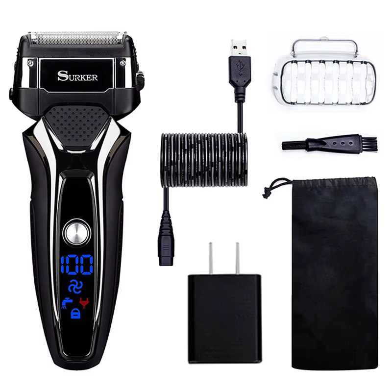 Rasoir électrique Rechargeable sec et humide pour hommes, pour barbe faciale, système à 3 lames, lav