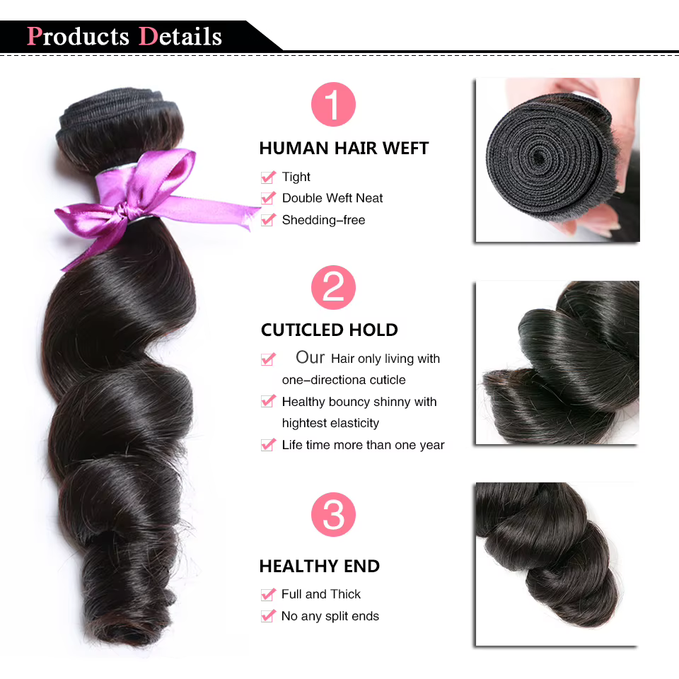Beautorch-Tissage en Lot Péruvien Remy 100% Naturel Ondulé, Extensions de Cheveux, 8-30 Pouces, 1/3/