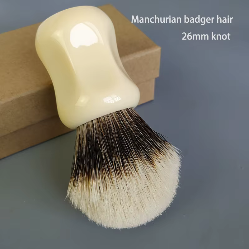 Dscosmetic – brosse de rasage à deux bandes de 26mm avec manche en résine ivoire, en mandchourie