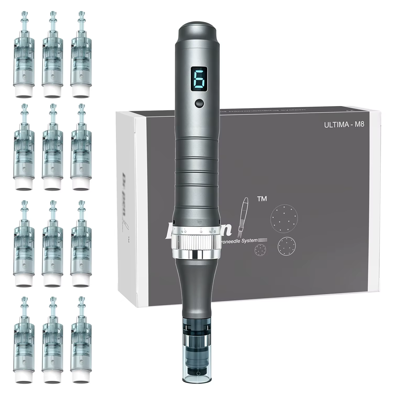 Stylo de Microneedling Professionnel Automatique M8, Kit Dermapen pour Soins de la Peau avec 22 Aigu
