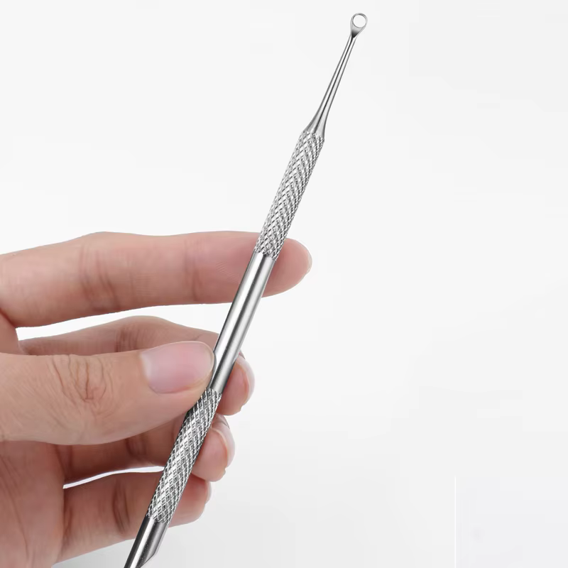 Pousse-cuticules en acier inoxydable à tête biseautée, outil de manucure pour le nail art et le lima