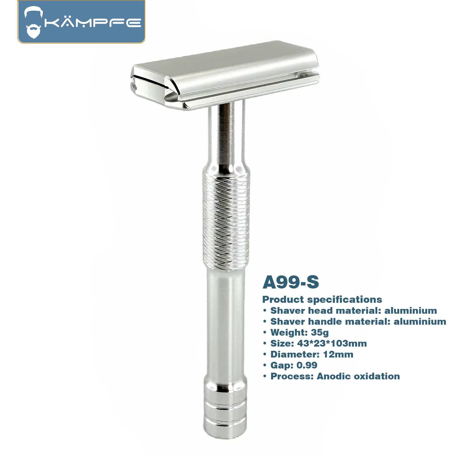 KAMPFE A99 Attack 30 ° Rasoir de sécurité double face en alliage d'aluminium gravé CNC à angle de