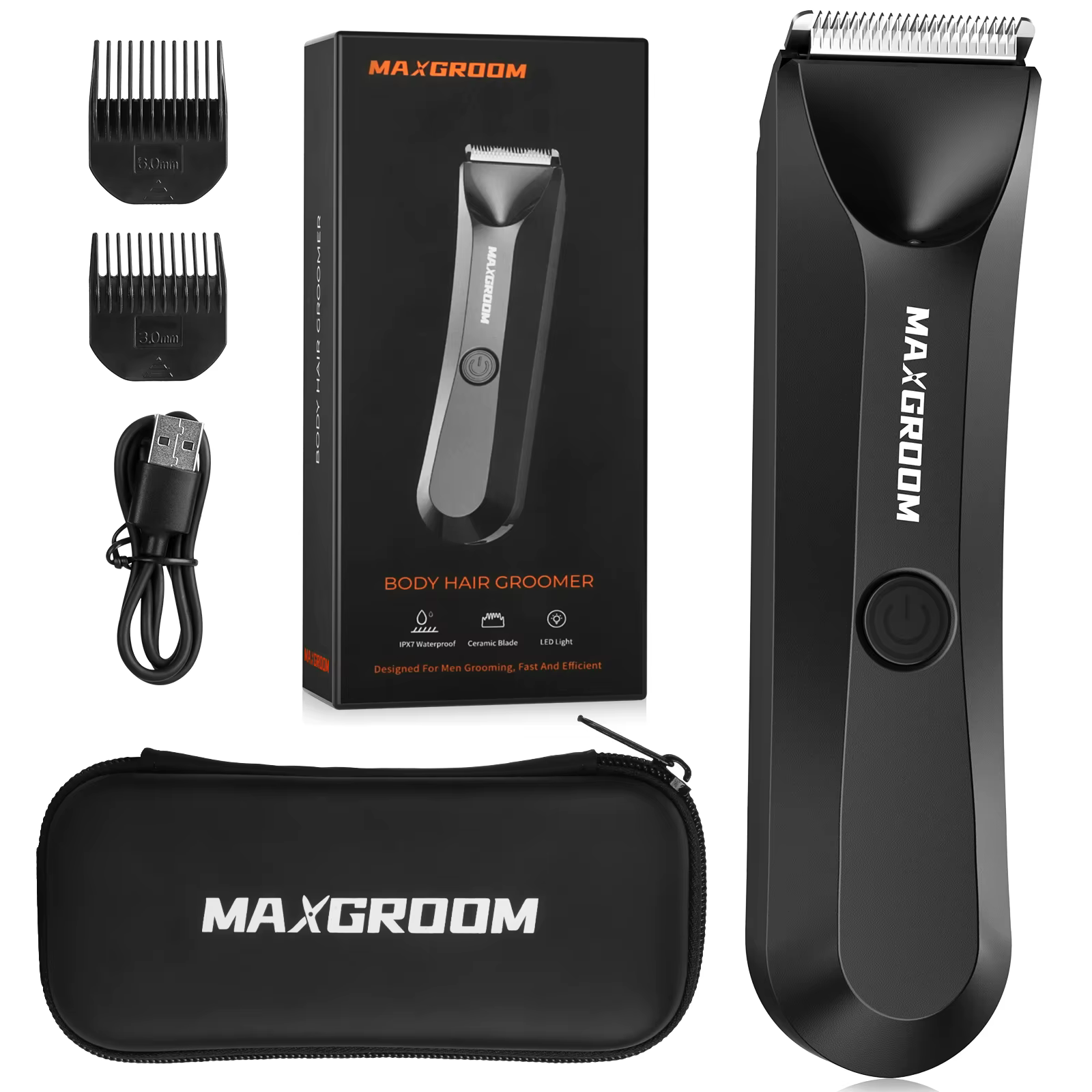 Tondeuse corporelle MAXGROOM pour hommes, tondeuse pour les parties intimes, lame en céramique rempl