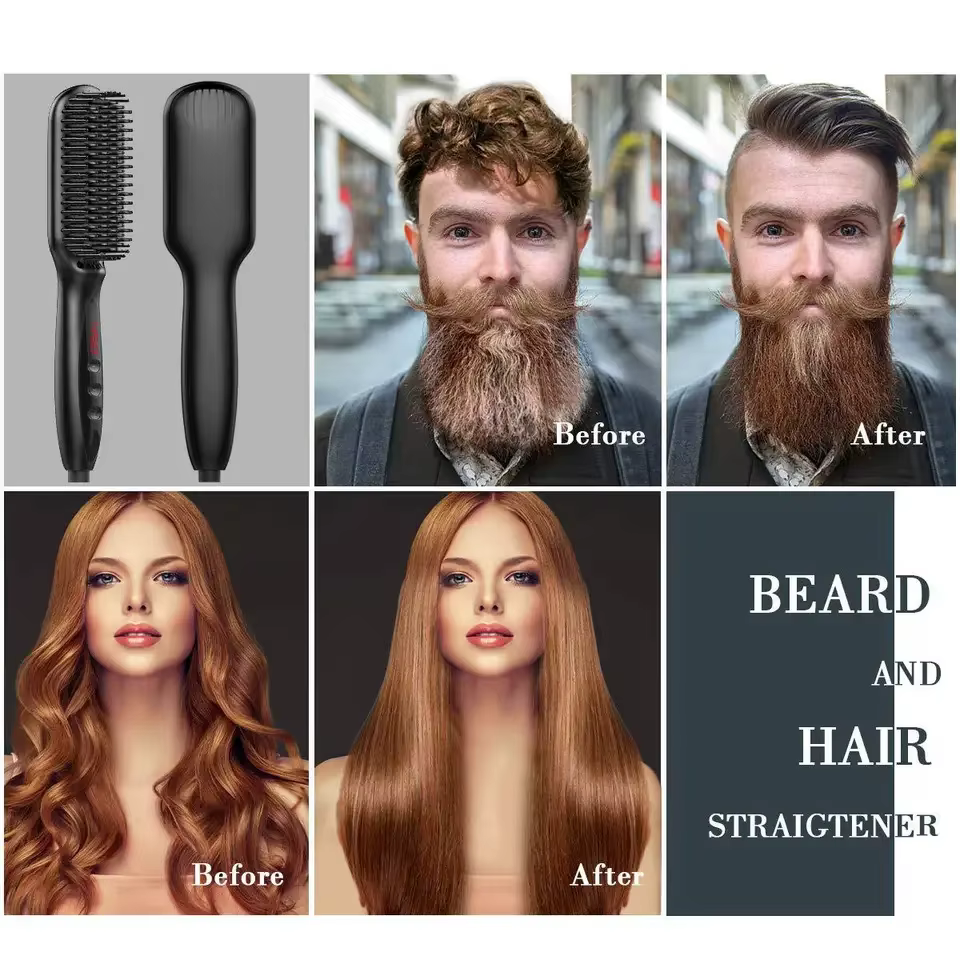 Peigne à barbe électrique, brosse à lisser, brosses à cheveux chaudes, anti-brûlure, brosse à lisser