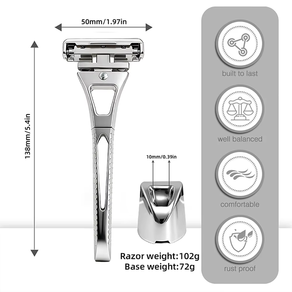 Shavcooo Glide Pro 4D rasoir de sécurité tête rotative en acier inoxydable rasoir pour homme avec su