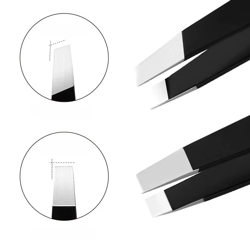 Pince à sourcils noire en acier inoxydable, avec pointe inclinée et plate, outils de beauté pour pin