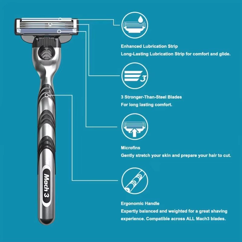 Rasoir Gillette MACH 3 pour homme, 3 lames, rasage rapide et lisse, rasoir manuel pour homme, rasoir