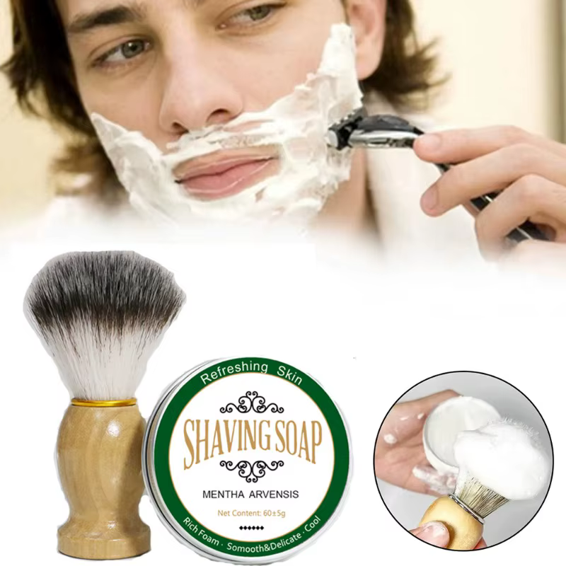 Ensemble de savon pour barbe, savon de rasage longue durée, Kit de pinceaux de rasage, menthe rafraî