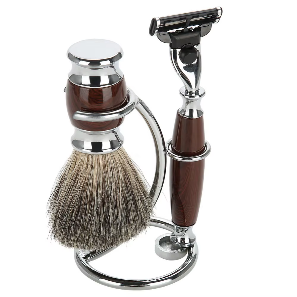 Nouvel ensemble d'outils de rasage pour hommes : support de rasoir et brosse, kit de support en acie