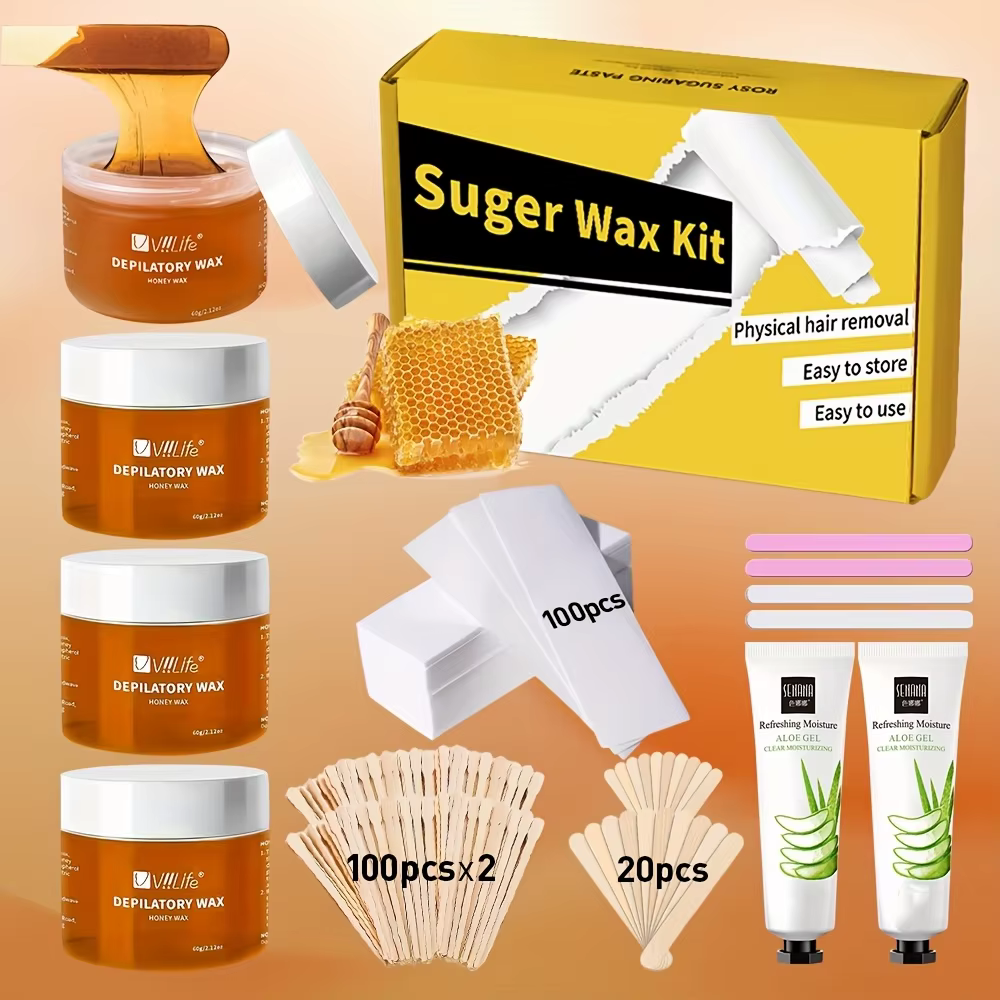 Viilife cire dépilatoire épilation sucre sucre froid 60g Kit naturel indolore pour bras jambe visage
