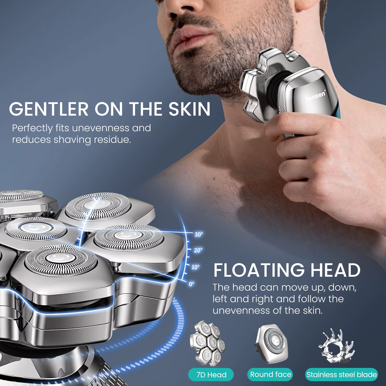 Kensen S18 rasoir électrique pour hommes Rechargeable 7D coupe flottante magnétique 5 en 1 rasoir to