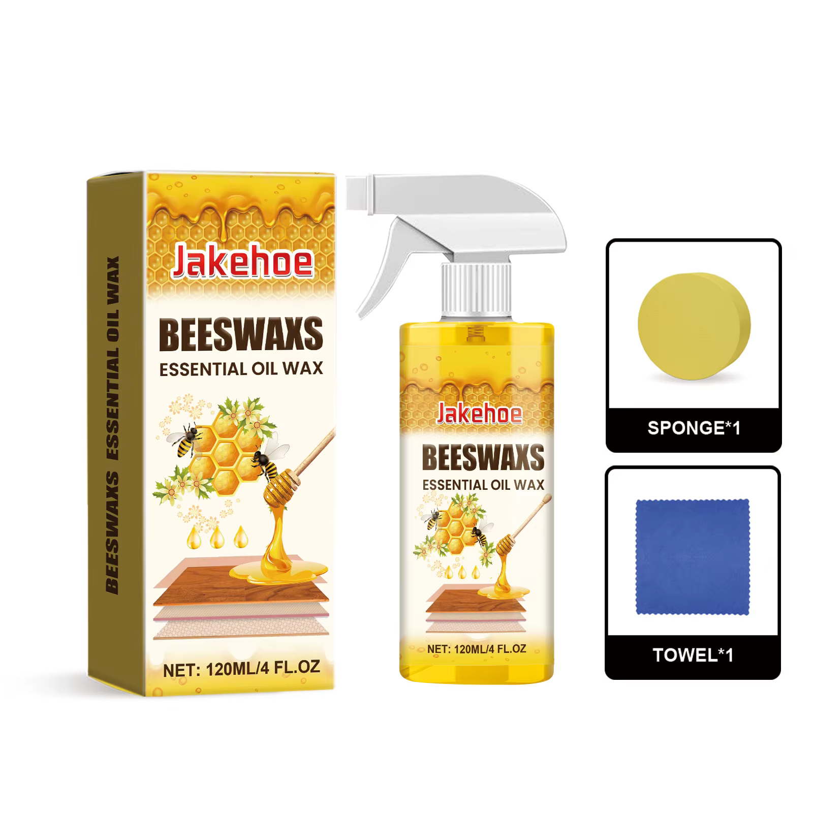 Jakehoe Cire d'abeille et Huile Essentielle pour Portes de Placards, Sols, Élimination des Taches, N