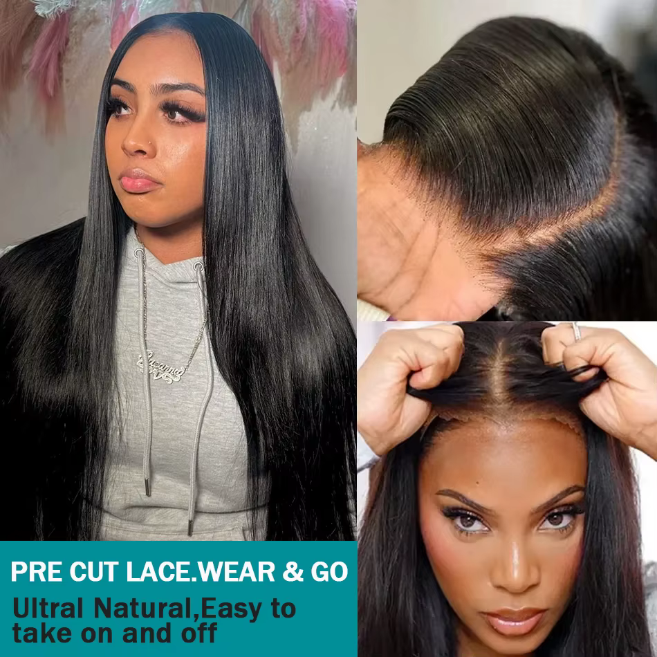 Wear and Go Straight Lace Front Human Hair Wigs, HD, 5x5, 13x6, 30 ", 40", 200% Transparent, Frmetal