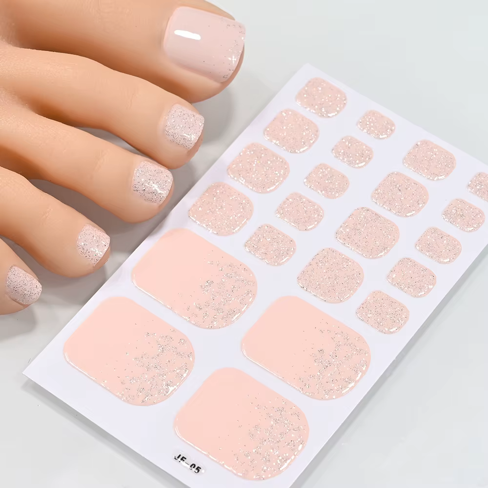 5 feuilles/110 pointes été paillettes orteil ongles autocollants couverture complète ongles envelopp
