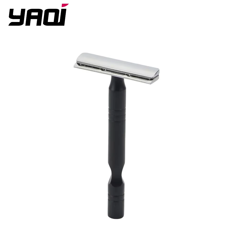 YAQI – rasoir de sécurité pour hommes, manche en aluminium de couleur chromée et noire, lame AC légè