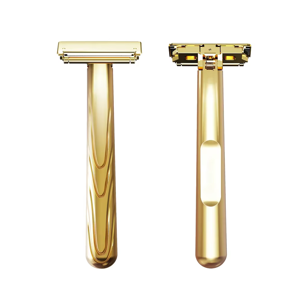 RZACLEAFashionable Luxury Gold Plated Double Edge Safety Razor Classic Manual Wet Shaver for Men Vac