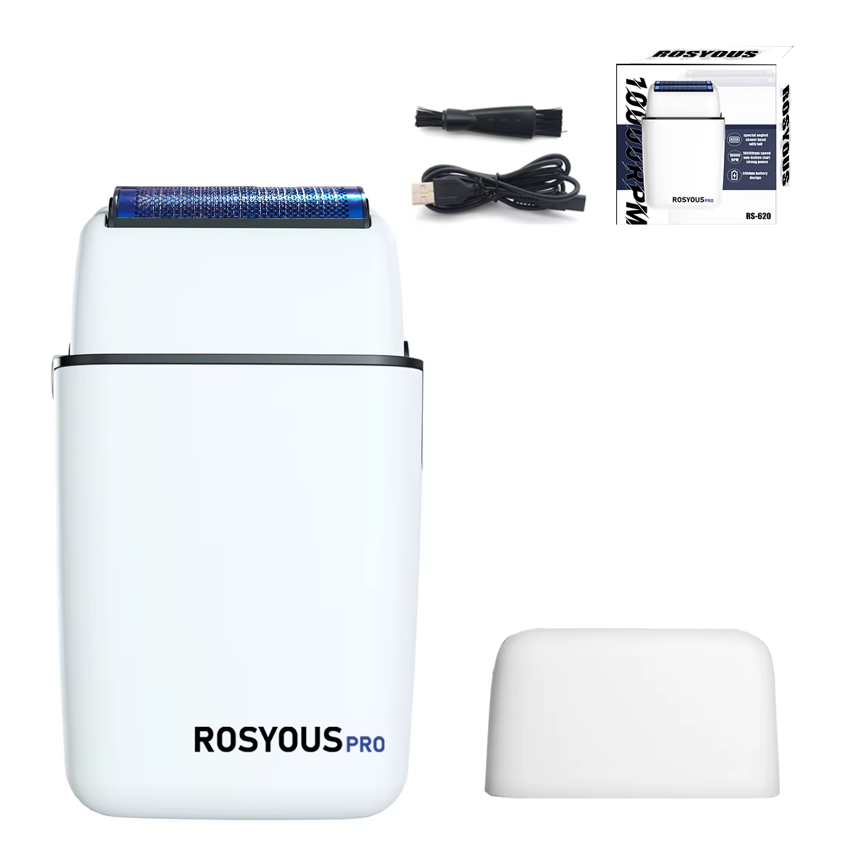 ROSYOUS RS620 Machine à raser pour hommes 10000 tr/min Double feuille bleu couteau hypoallergénique