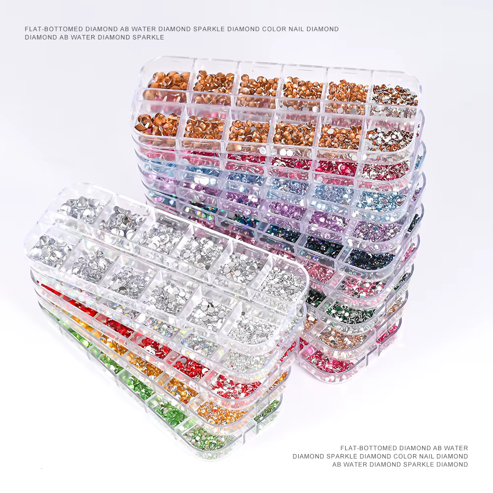 Strass pour ongles rouges, 12 grilles, 2/3/4/5mm, dos plat, cristal, diamant SS6/10/16/20/30, breloq