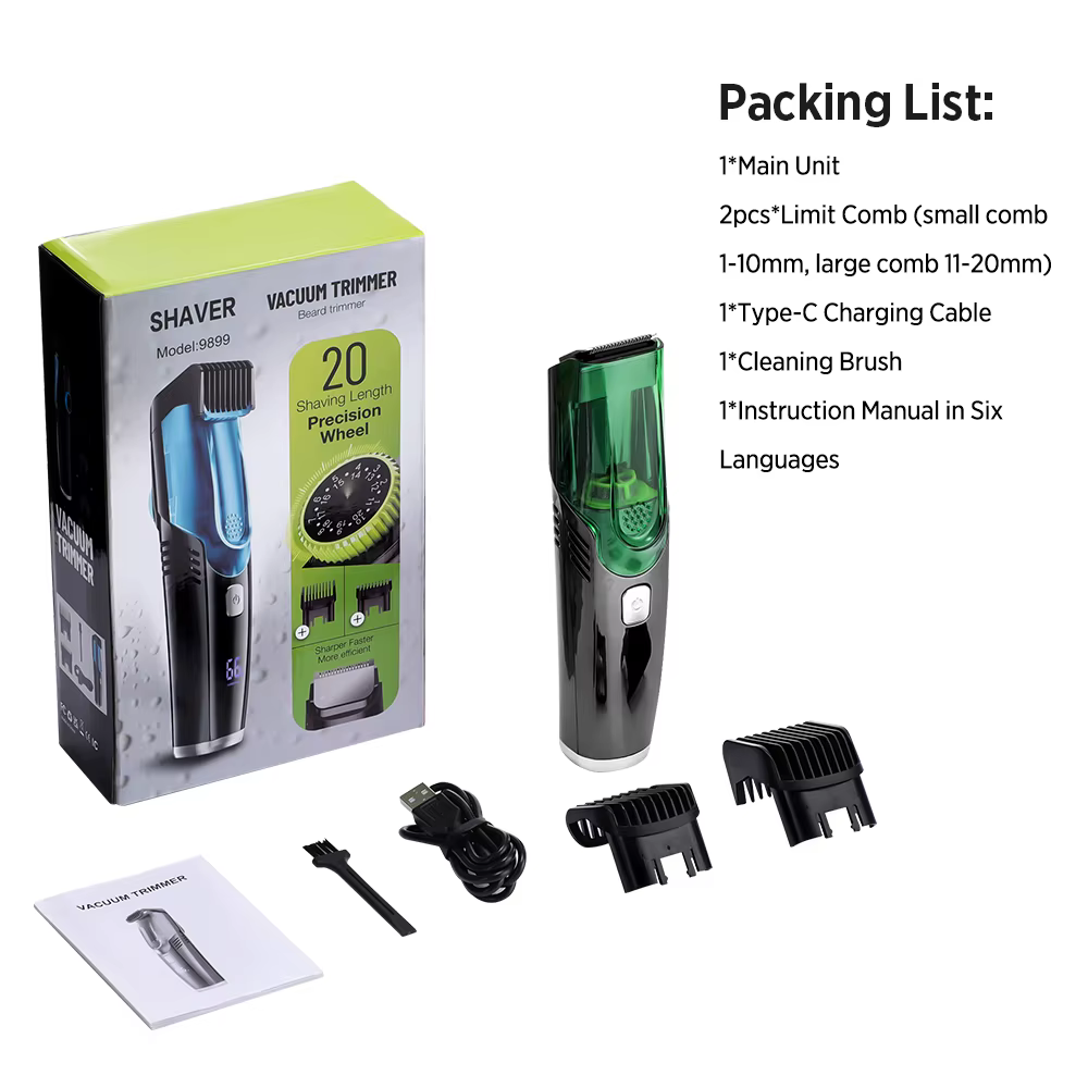 Tondeuse à barbe électrique sans fil pour hommes, rasoir électrique IPX6, étanche, aspirateur intégr