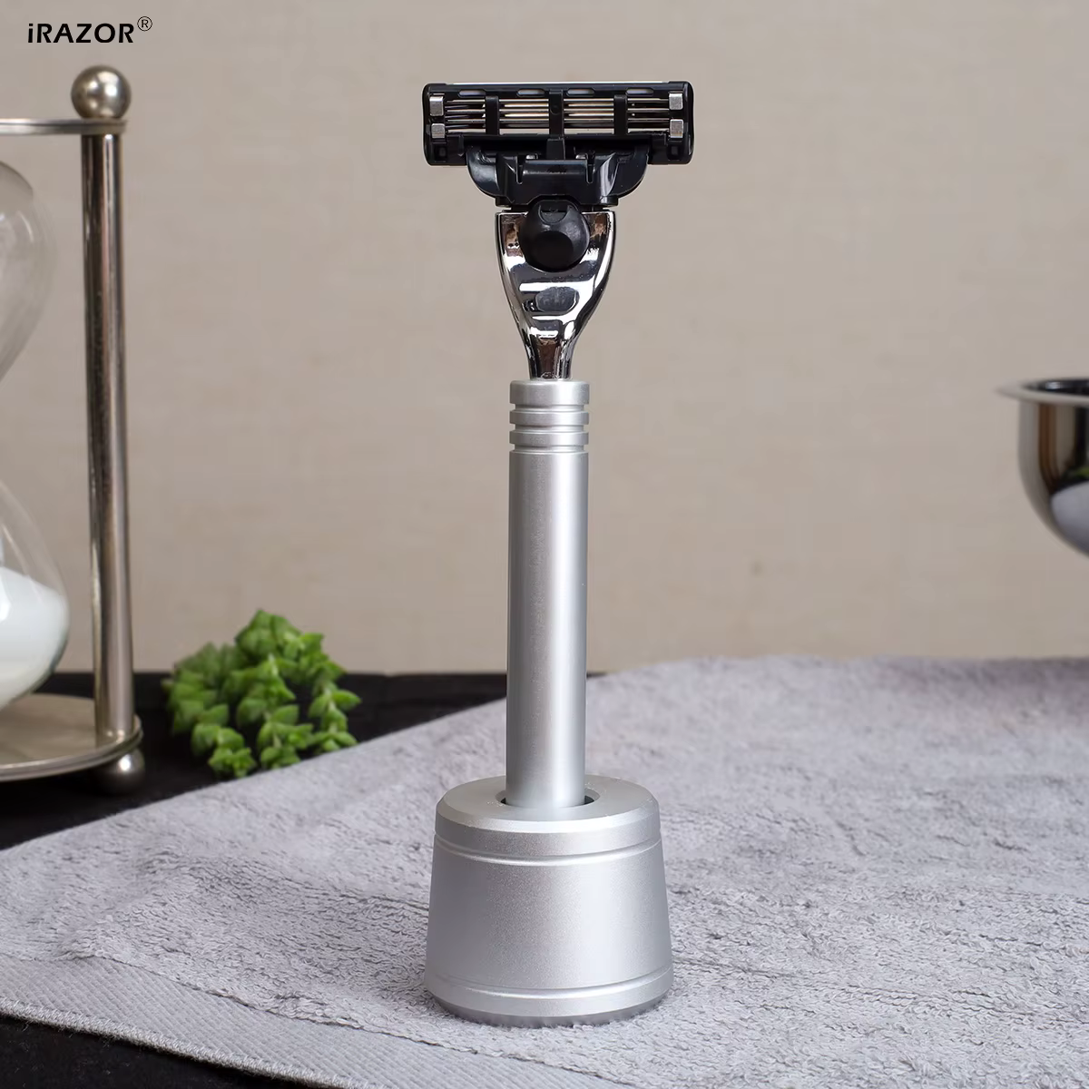 iRAZOR Classic Mach 3 Kit de rasoir 3 couches avec support-barbier rasoir humide outil de toilettage