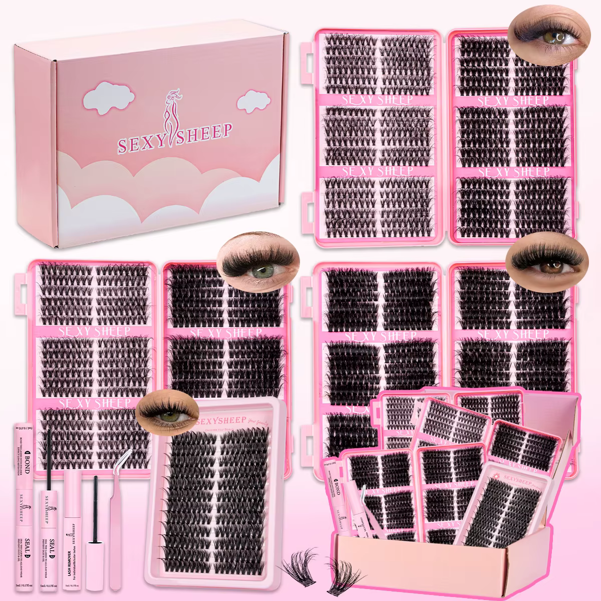 Kit d'extension de cils DIY, bouquets de cils effet œil de chat avec colle et fixateur, cadeau idéal