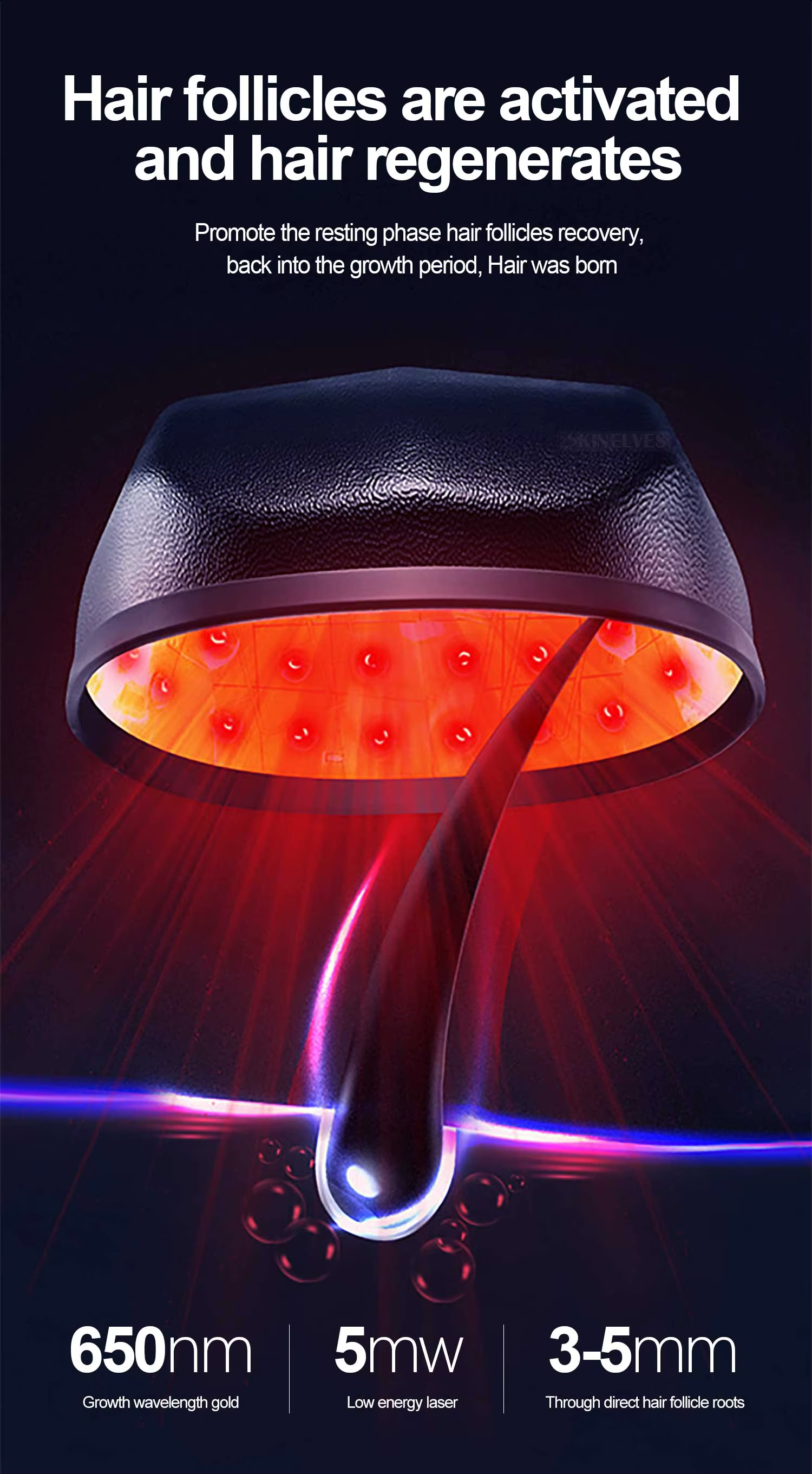 266 Diodes LLLT Laser capuchon de croissance des cheveux thérapie par la lumière rouge 650nm 5mW Las