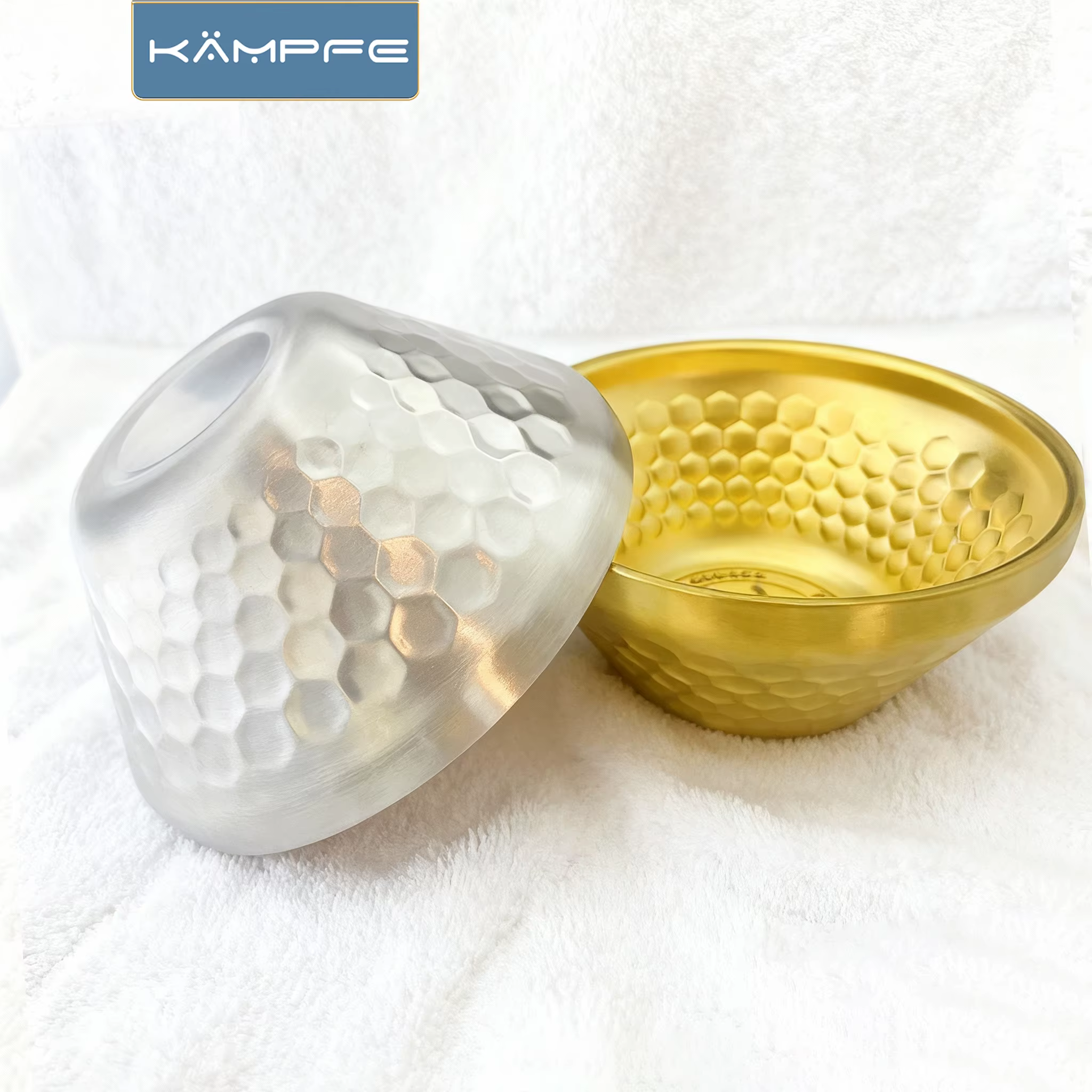 Bol à raser KAMPFE en acier inoxydable pour hommes, doré/argenté, pour le nettoyage du visage, pour