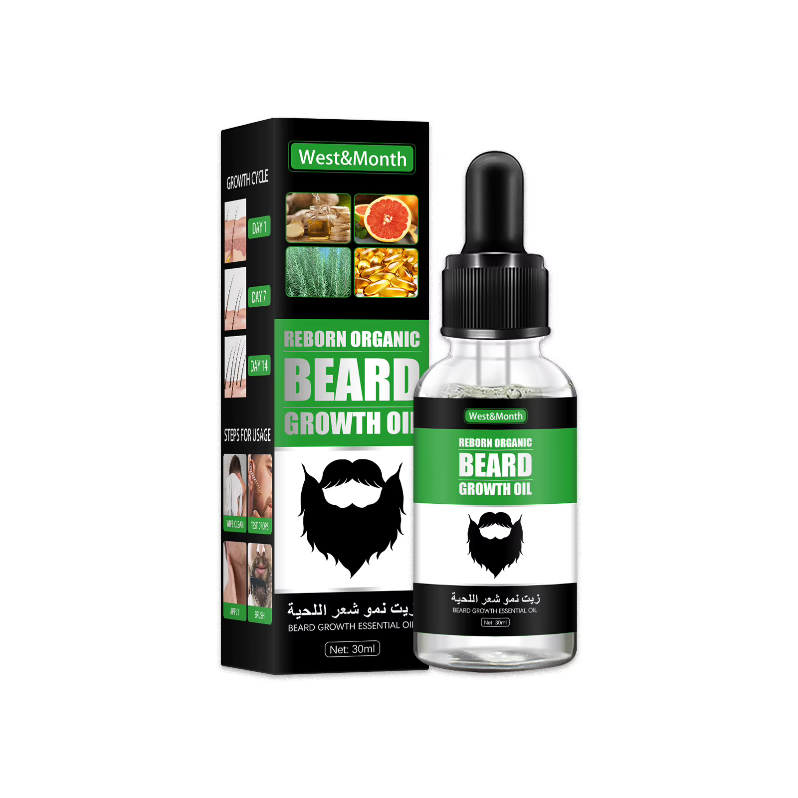Huile de soin de la barbe pour hommes, extrait de plante naturelle, essence, hydratant, adoucit, pré
