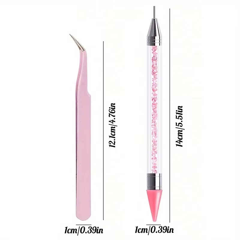 Ensemble de stylos diamant à double extrémité pour manucure, avec crayons, pincettes en acier inoxyd
