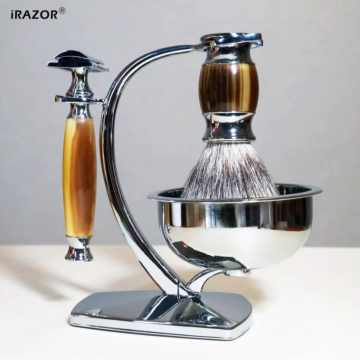 Kit de rasoir à double tranchant iRAZOR Classic pour homme avec 10 lames de rasoir manuelles, bol à 