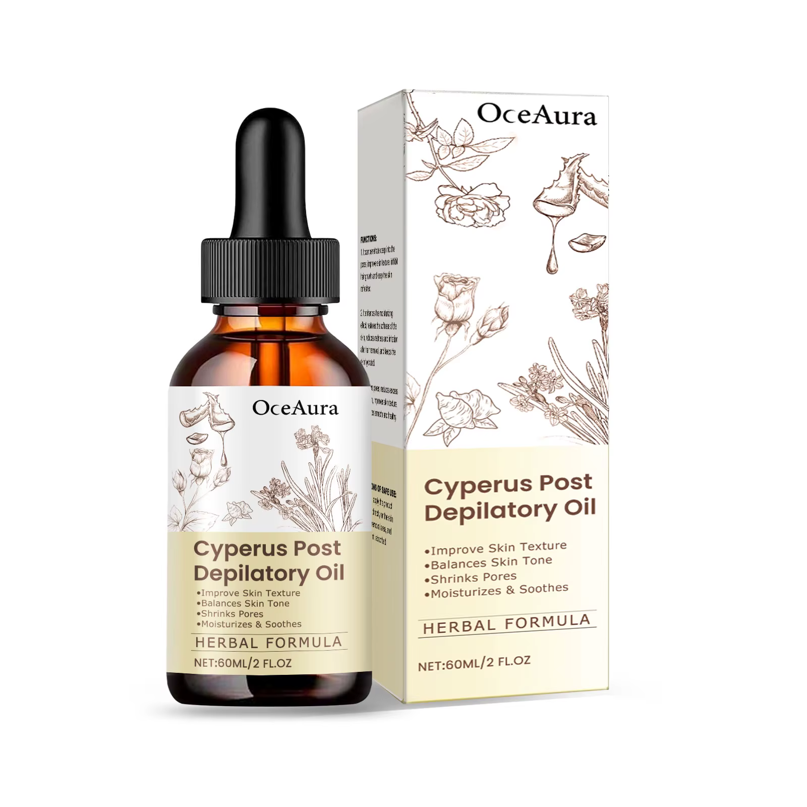 Huile de Cyperus Rotundus OceAura pour l'épilation, inhibiteur de croissance des poils, hydratante, 