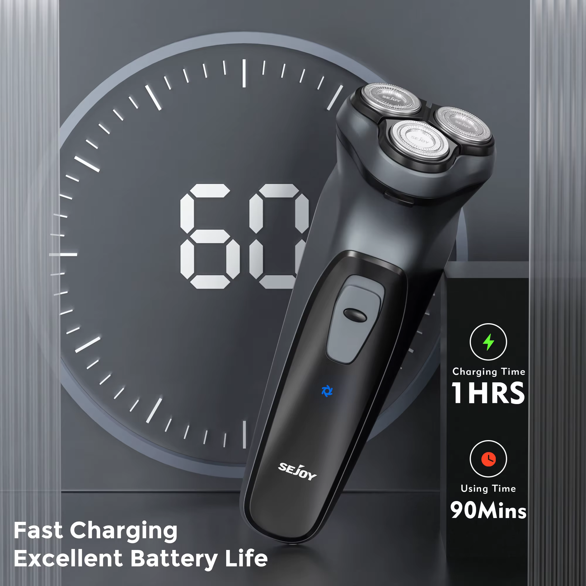 Rasoir électrique Sejoy BLASTO1 pour hommes, rasoir électrique rechargeable, tête flottante triple,