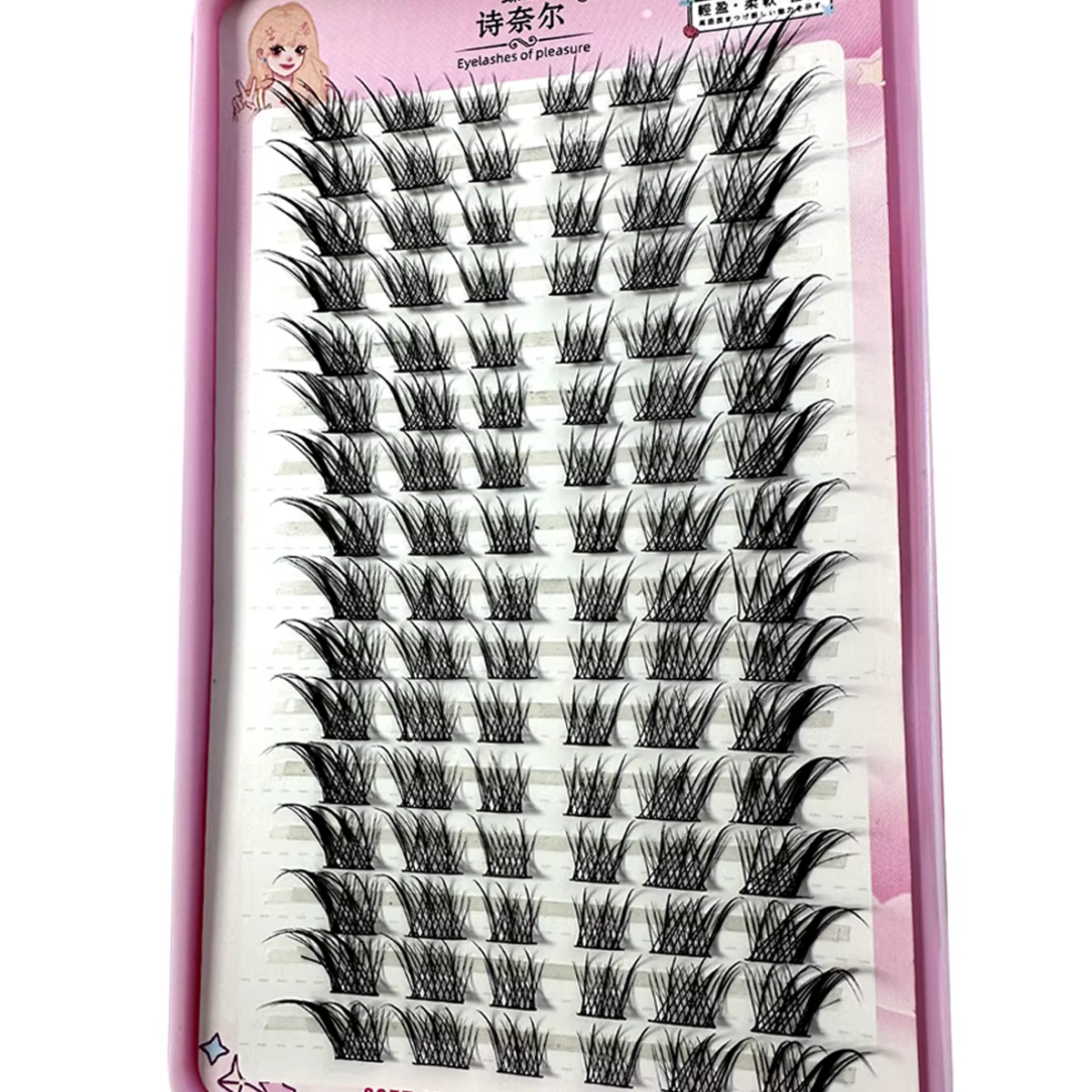 Faux cils manga œil de renard, 32 rangées, grande capacité, optique conique, segmenté, grappe indivi
