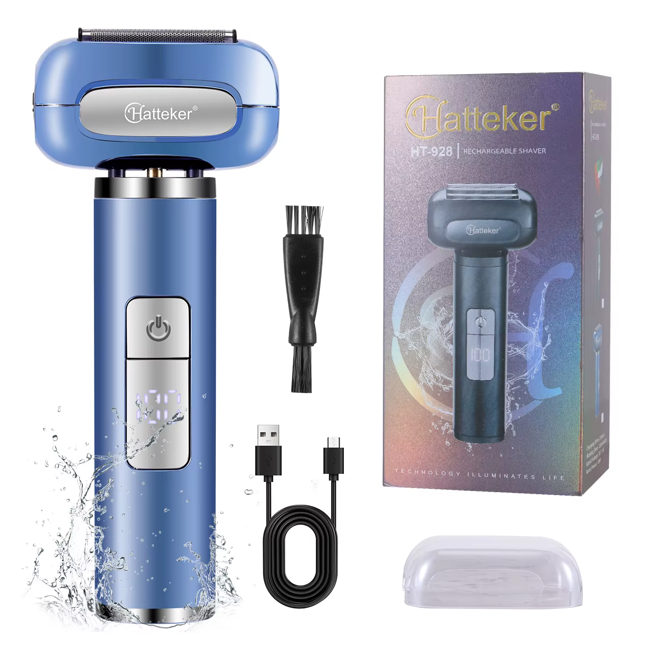 Rasoir électrique Hatteker à 5 lames avec écran numérique, corps en alliage lavable, rasoir à barbe