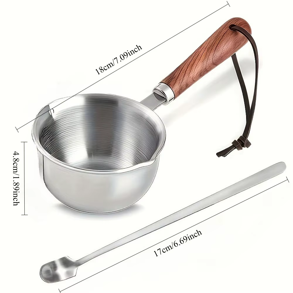 Pot en acier inoxydable de 10oz avec manche en bois, lavable au lave-vaisselle pour la cuisson, la f
