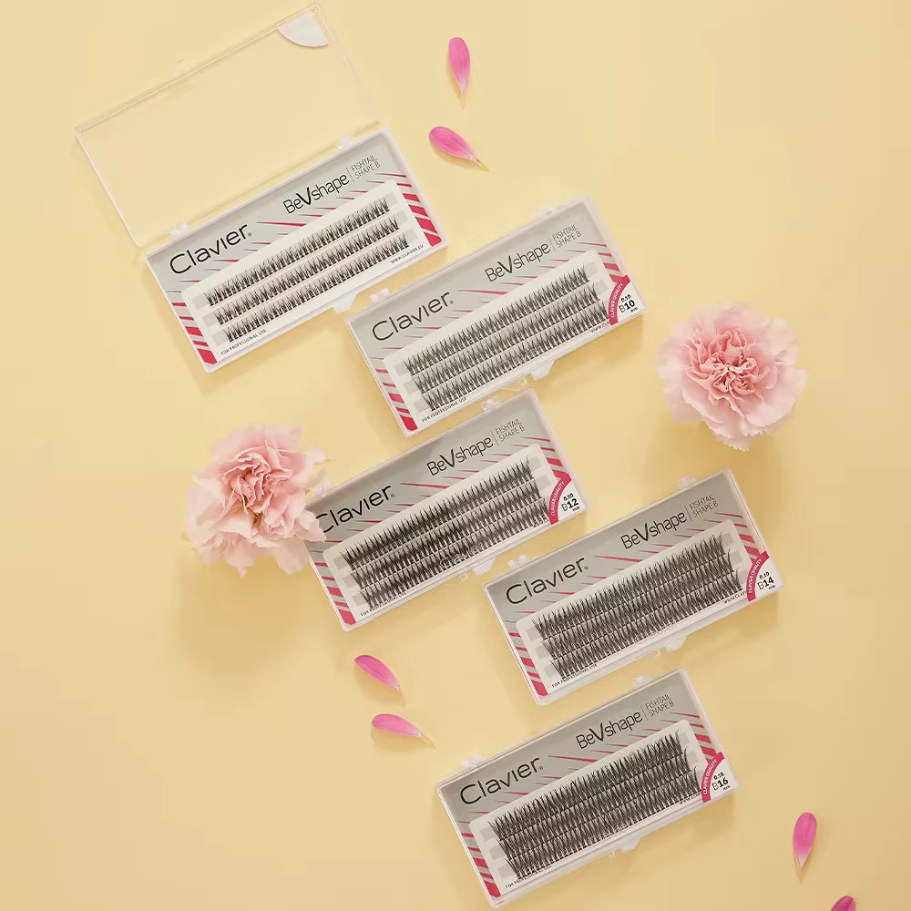 Clavier naturel grappe de cils BeVshape queue de poisson forme B Curling cils 10D soie doux cils out