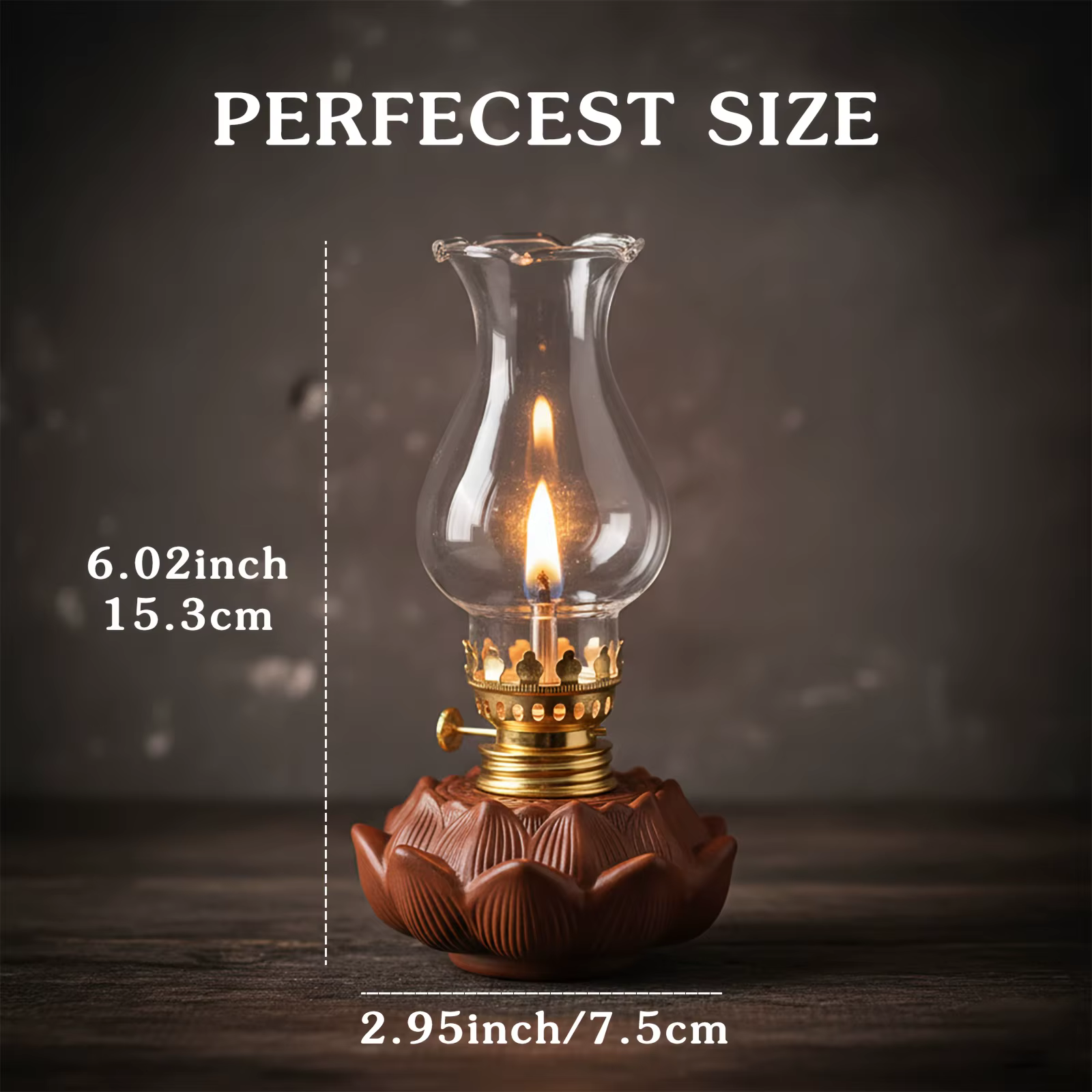 Lampe à huile vintage en céramique Lotus, coupe-vent, avec abat-jour en verre, mèche réglable, éclai