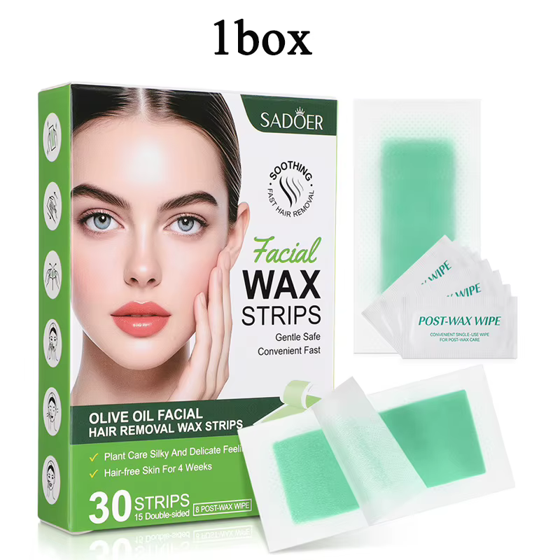 30 pièces bandes de cire pour le visage + 8 lingettes à l'huile apaisante bandes de cire épilatoire 