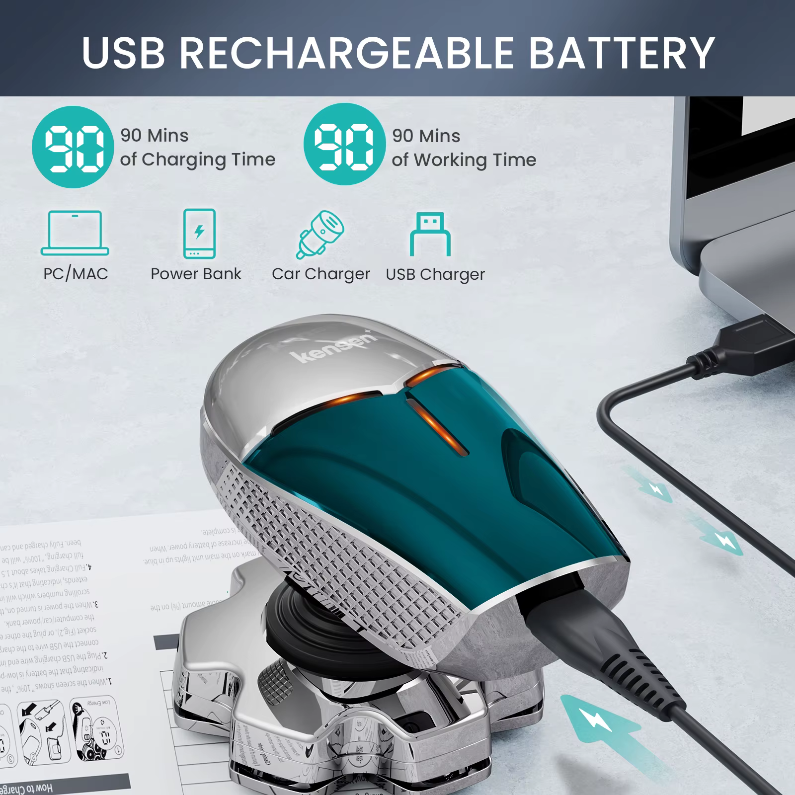 Kensen S18 rasoir électrique pour hommes Rechargeable 7D coupe flottante magnétique 5 en 1 rasoir to