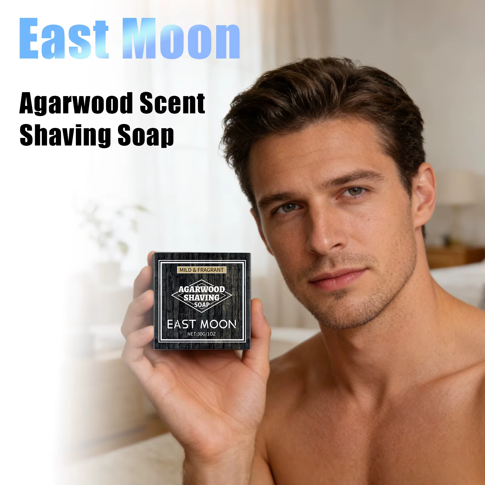 Savon à raser parfum bois d'agar, mousse riche, apaise les irritations, adoucit la barbe, nettoyage 
